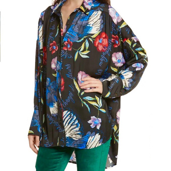 FREE PEOPLE SILKY NIGHTS FLORAL BUTTON DOWN TUNIC - Picture 3 of 12